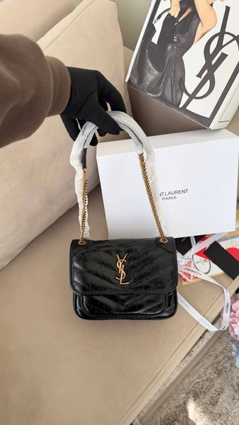 Шкіряна сумка Saint Laurent YSL Niki Black Gold 45464 фото