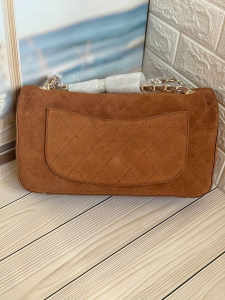 Жіноча замшева сумка Chanel Classic Maxi Flap Bag Camel Gold 00666223 фото