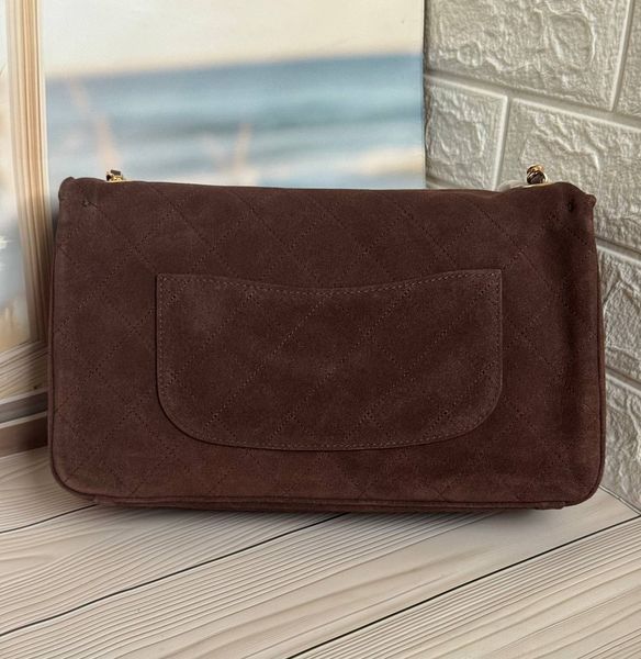 Жіноча замшева сумка Chanel Classic Maxi Flap Bag Chocolate Gold 88899553 фото