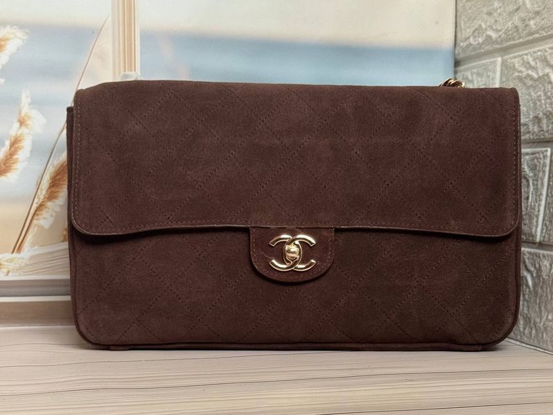 Жіноча замшева сумка Chanel Classic Maxi Flap Bag Chocolate Gold 88899553 фото