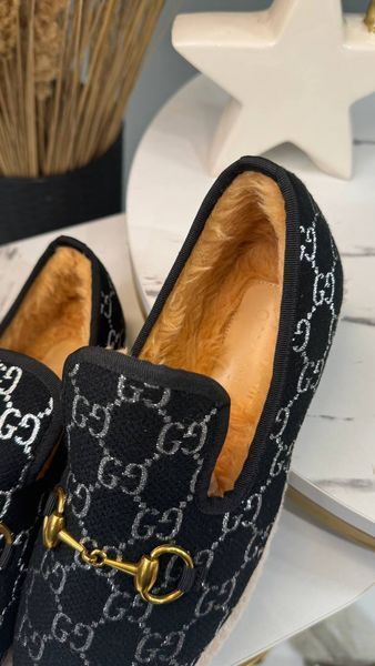 Жіночі лофери Gucci Horsebit Loafers з хутром Canvas 647474 фото