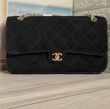 Жіноча замшева сумка Chanel Classic Maxi Flap Bag Black Gold 11133554 фото