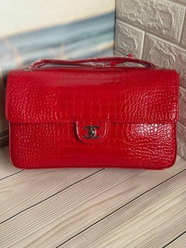 Жіноча лакована сумка Chanel Classic Maxi Flap Red Crocodile Silver  6644526 фото