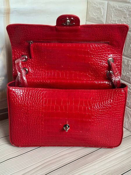 Жіноча лакована сумка Chanel Classic Maxi Flap Red Crocodile Silver  6644526 фото