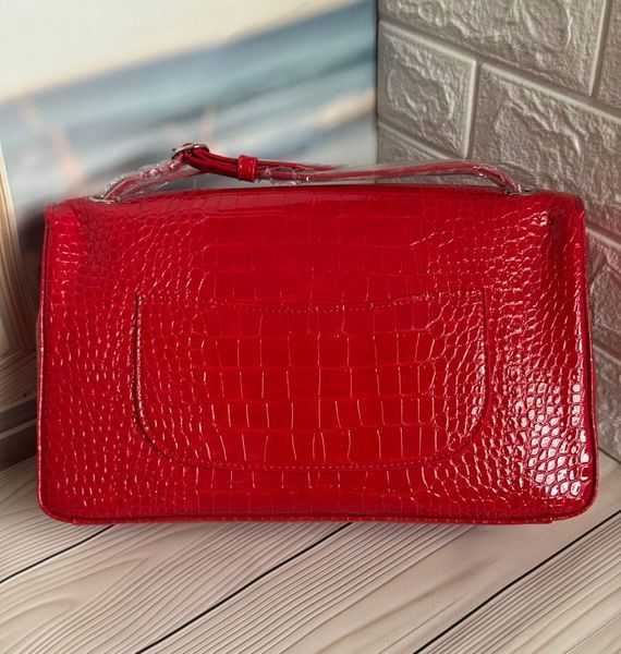 Жіноча лакована сумка Chanel Classic Maxi Flap Red Crocodile Silver  6644526 фото
