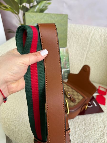 Жіноча сумка Gucci Horsebit 1955 Shoulder Bag GG Supreme Canvas Brown 999963 фото