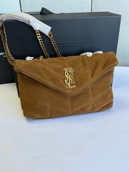 Жіноча замшева сумка Saint Laurent Loulou Puffer Toy Brown Gold 556662 фото