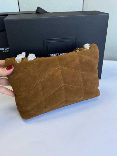Жіноча замшева сумка Saint Laurent Loulou Puffer Toy Brown Gold 556662 фото