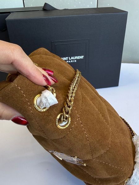Жіноча замшева сумка Saint Laurent Loulou Puffer Toy Brown Gold 556662 фото