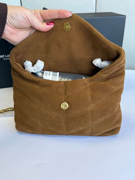 Жіноча замшева сумка Saint Laurent Loulou Puffer Toy Brown Gold 556662 фото