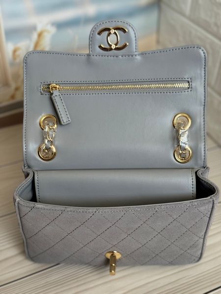 Жіноча замшева сумка Chanel Classic Flap Grey 333521 фото