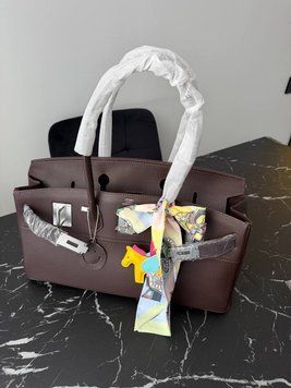 Жіноча сумка Hermes Birkin 30 Togo шкіряна темно-коричнева зі сріблом 785483 фото