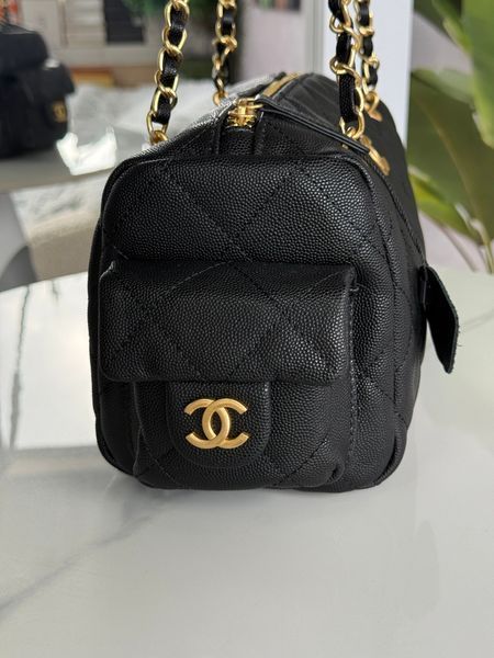 Жіноча шкіряна сумка Chanel Quilted Caviar Bowling Bag Black 008855 фото