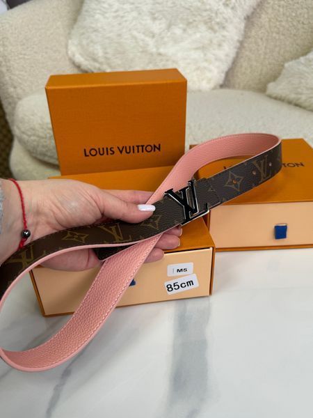 Двосторонній жіночий ремінь Louis Vuitton LV Initiales Monogram Pink срібло 87689 фото