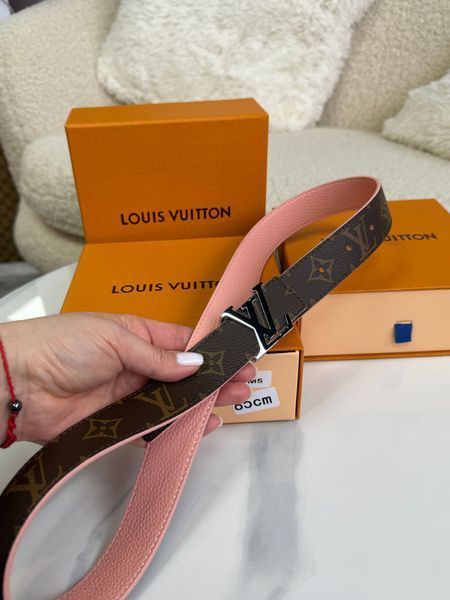 Двосторонній жіночий ремінь Louis Vuitton LV Initiales Monogram Pink срібло 87689 фото