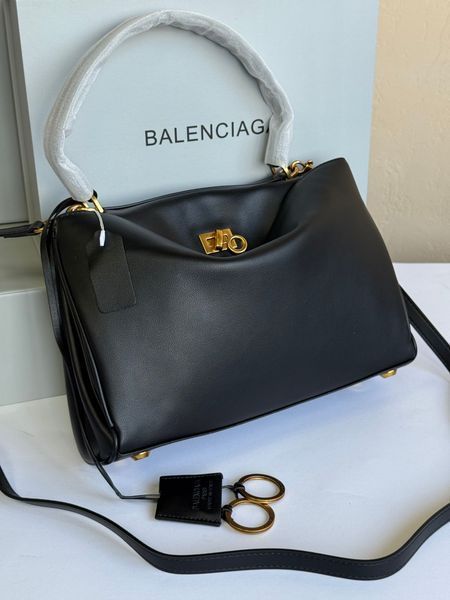 Жіноча шкіряна сумка Balenciaga Rodeo Bag Black Gold 78565 фото