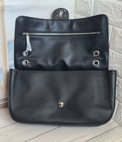 Велика жіноча сумка Chanel Maxi Flap Bag чорна зерниста шкіра зі сріблом 788462 фото