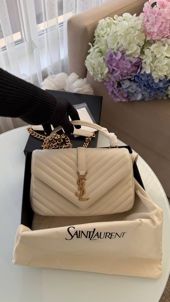 Шкіряна сумка Saint Laurent YSL College Cream 888444 фото