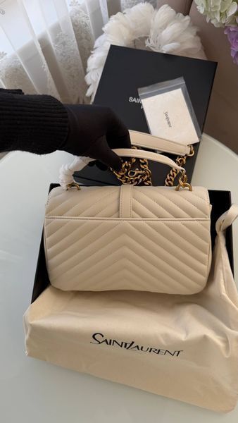 Шкіряна сумка Saint Laurent YSL College Cream 888444 фото