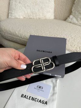 Шкіряний ремінь Balenciaga BB Large Belt Black Silver 00665405 фото