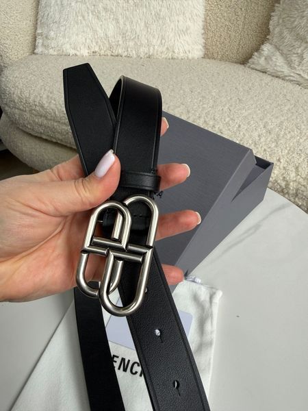 Шкіряний ремінь Balenciaga BB Large Belt Black Silver 00665405 фото