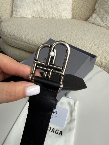 Шкіряний ремінь Balenciaga BB Large Belt Black Silver 00665405 фото