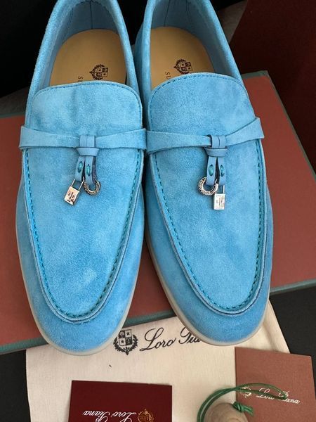 Жіночі лофери Loro Piana Summer Walk блакитні замшеві зі сріблом 96964634 фото