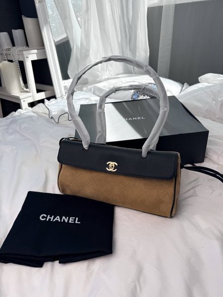 Жіноча замшева сумка Chanel Kelly Mini Shopping Bag Beige Black 436636 фото